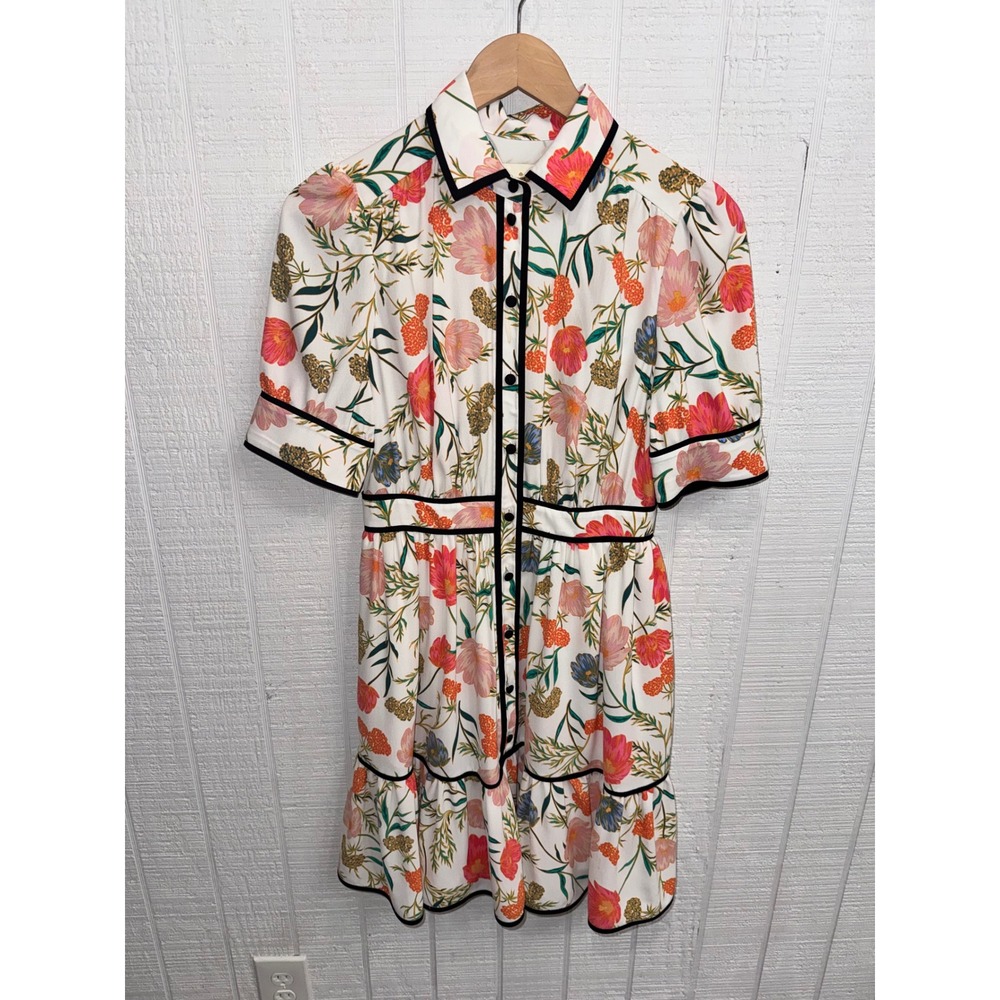 Kate Spade Floral Shirt Dress Women White Multicolor Tiered Ruffle Size 2